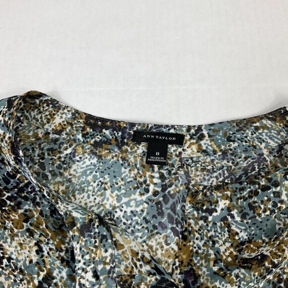 Ann Taylor Button Down Blouse Abstract Print Semi Sheer Long Sleeve Shirt Size 8 - Picture 4 of 12